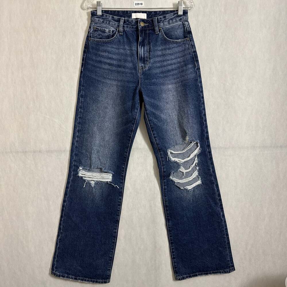 Petra 153 Women's Size 5/26 Dark Wash Baggy Wide Leg High Rise Distressed Jeans